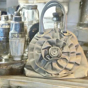 Milano Bags Silver Gray Flower Satchel Tote